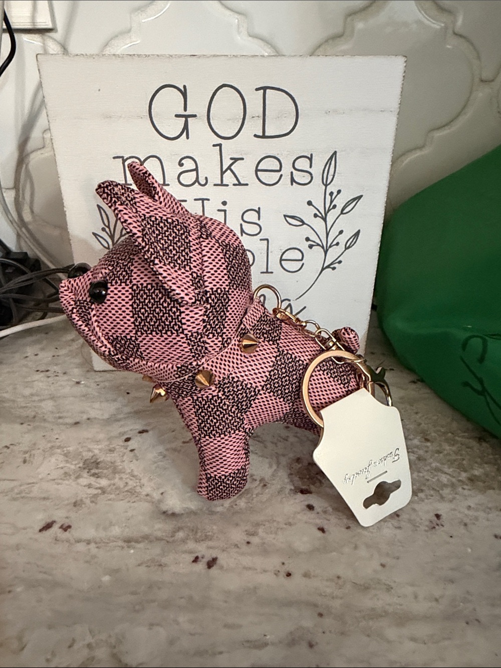 Checkered French Dog keychain